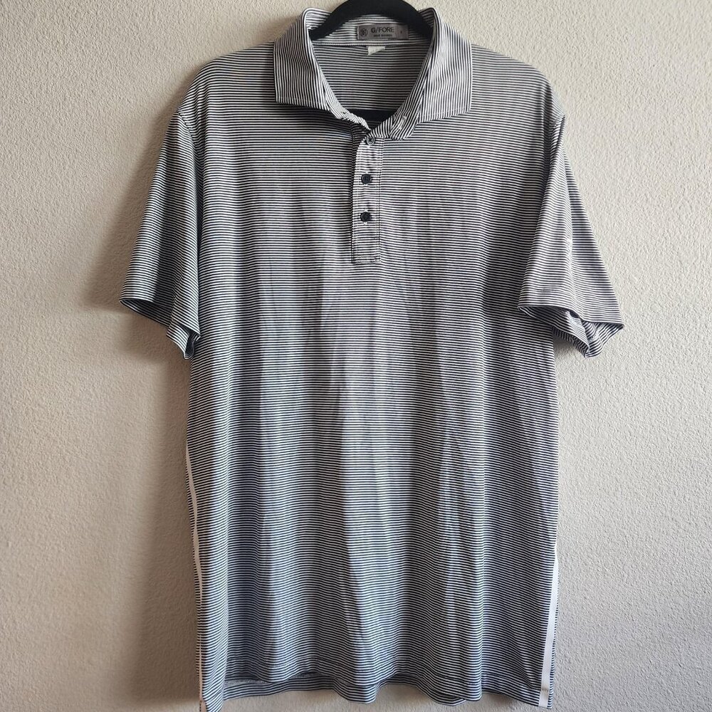 G/FORE Polo Shirt Mens Large Black White Striped Golf Performance Made Korea